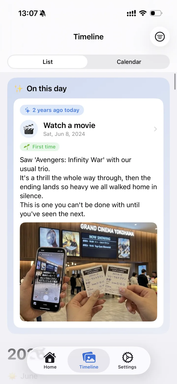 “On this day” screen