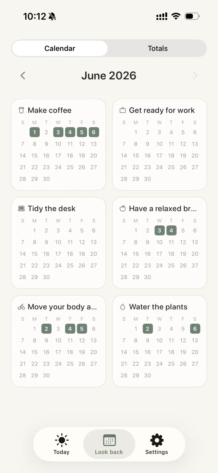 Look back calendar screen