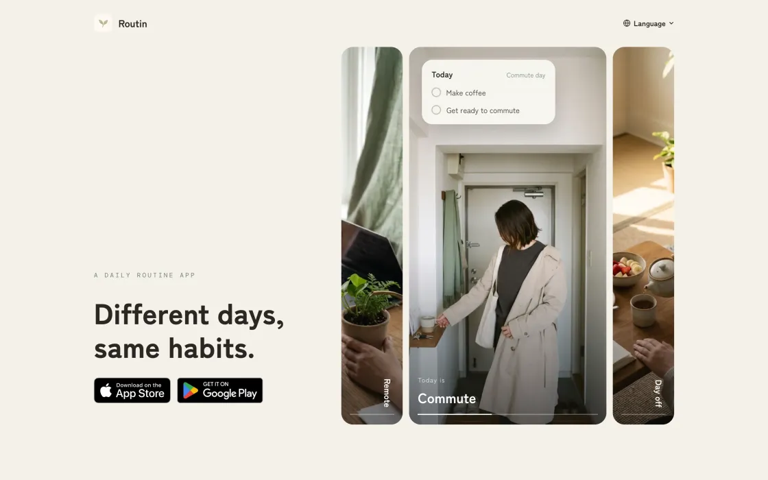 Routin landing page
